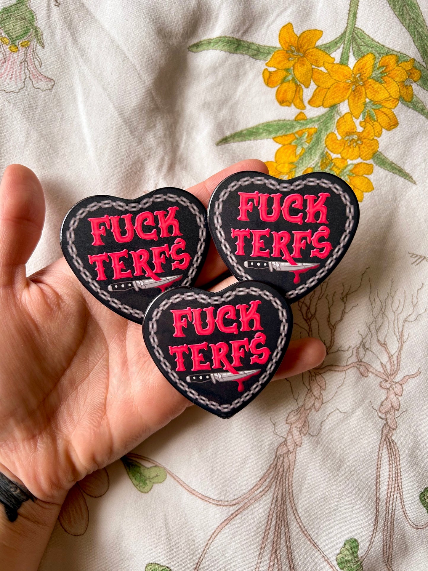 Fuck TERFs Heart Buttons
