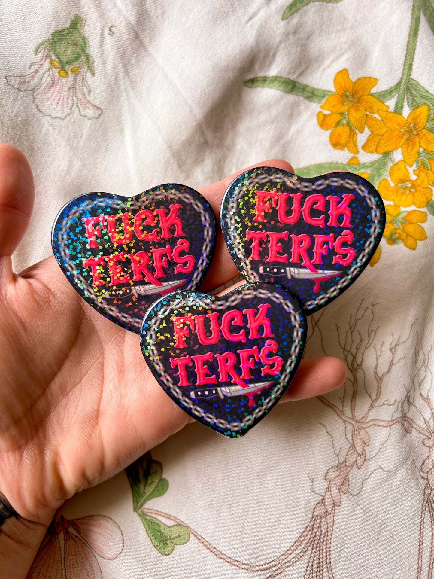 Fuck TERFs Heart Buttons