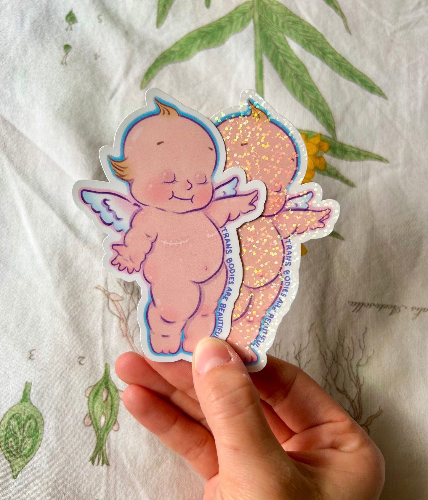 Trans Bodies are Beautiful // Top Surgery Kewpie Doll Sparkle Sticker