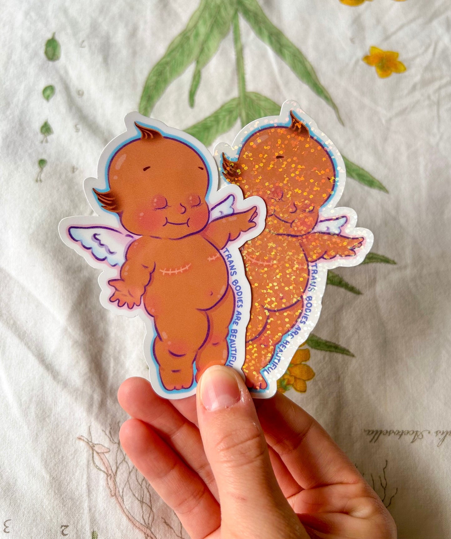 Trans Bodies are Beautiful // Top Surgery Kewpie Doll Sparkle Sticker