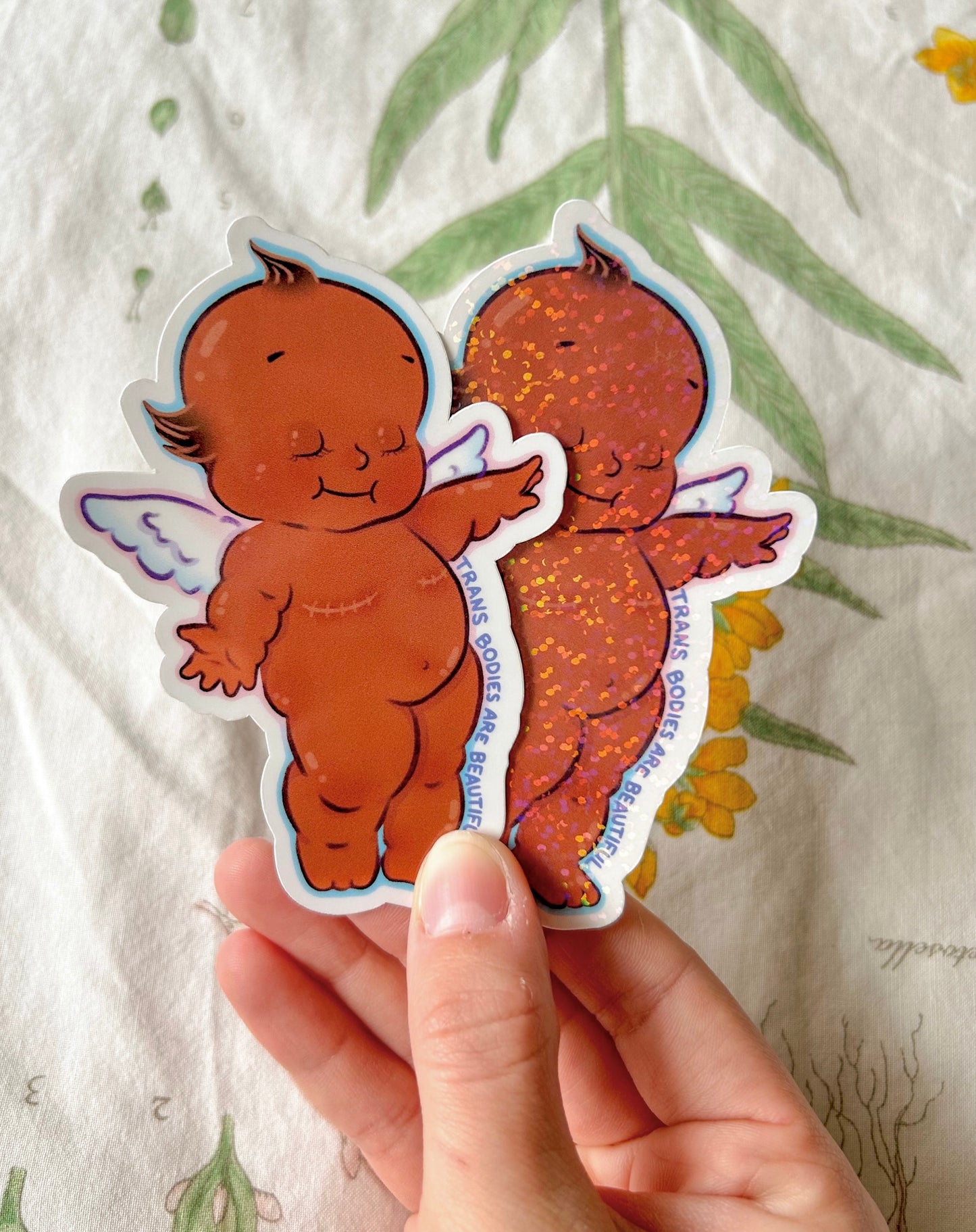 Trans Bodies are Beautiful // Top Surgery Kewpie Doll Sparkle Sticker
