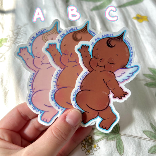 Trans Kewpie Doll Sticker // A Girl Without a Cock is an Angel without Wings