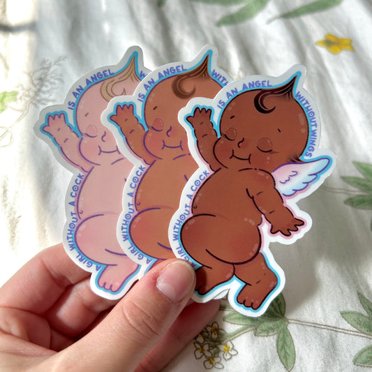 Trans Kewpie Doll Sticker // A Girl Without a Cock is an Angel without Wings