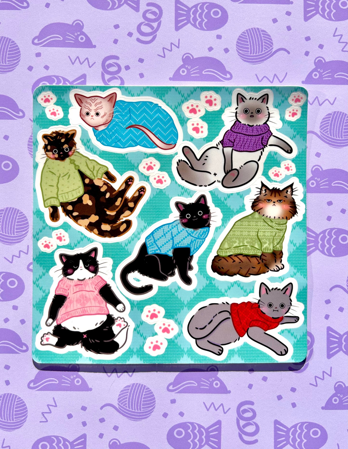 Cats in Sweaters Sticker Sheet