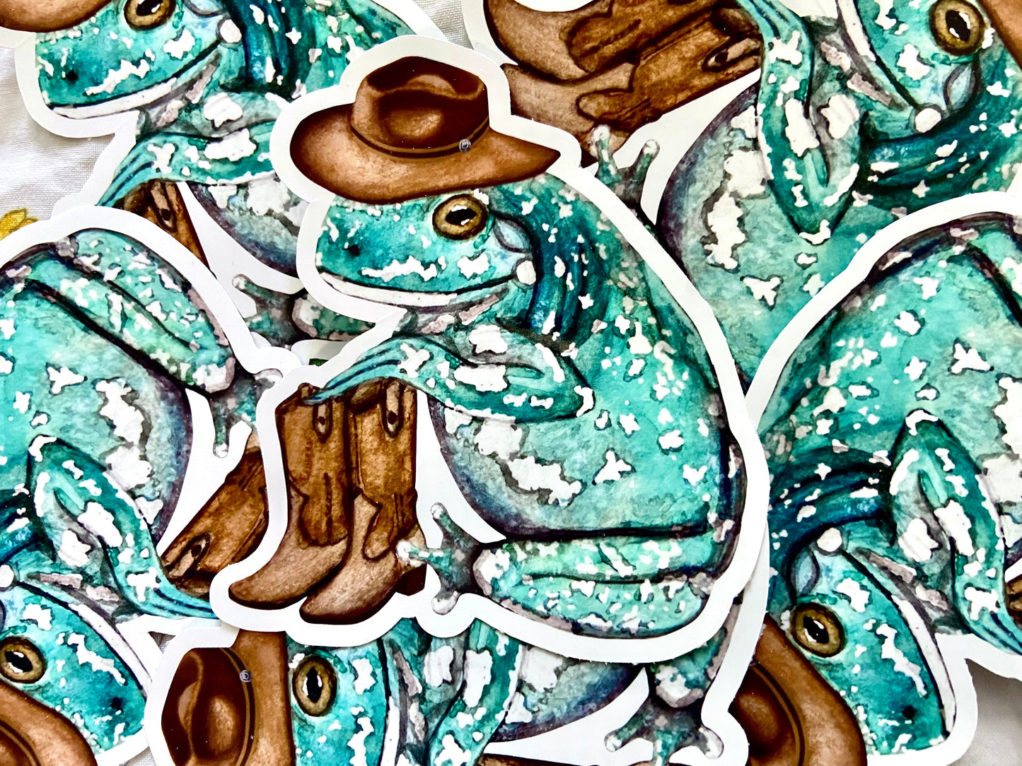 Teal Cowboy Frog Sticker