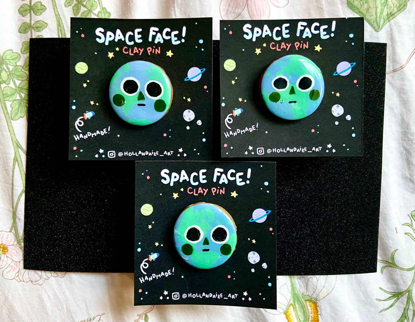 Space Face Clay Pins