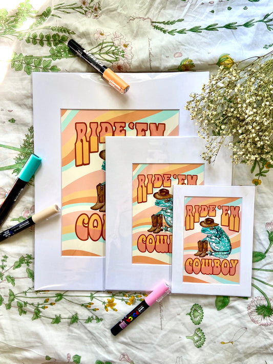 "Ride 'Em Cowboy" Cowboy Frog Art Print