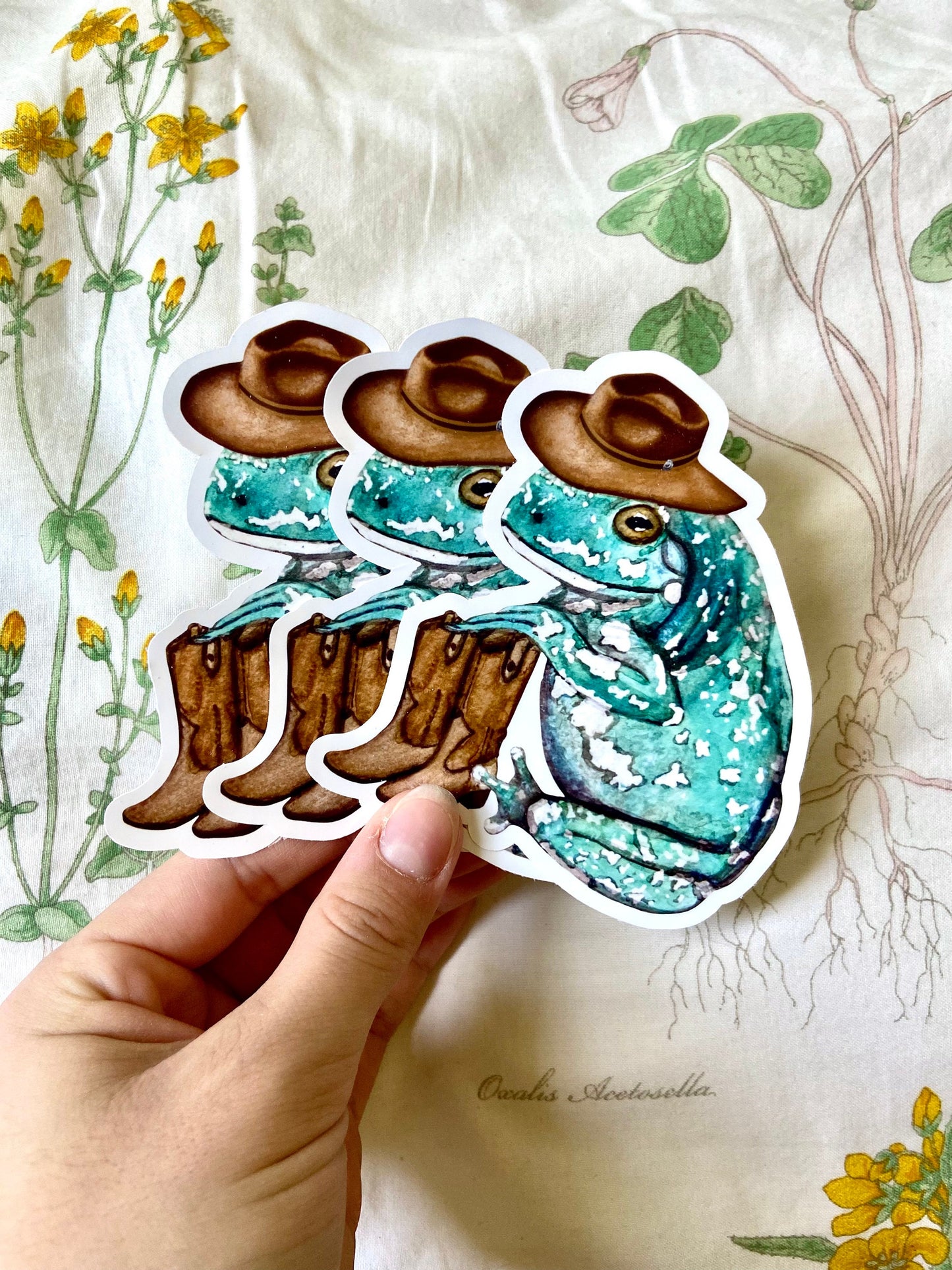 Teal Cowboy Frog Sticker