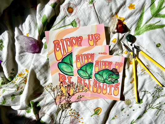 "Giddy Up Sluts" Cowboy Frog Art Print
