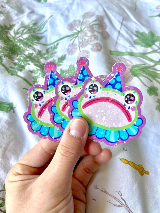 Sad Clown Frog Sparkle Stickers