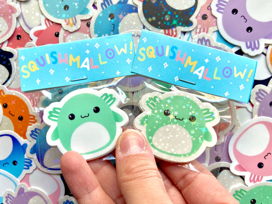 Mini Axolotl Squishmallow Sparkle Stickers