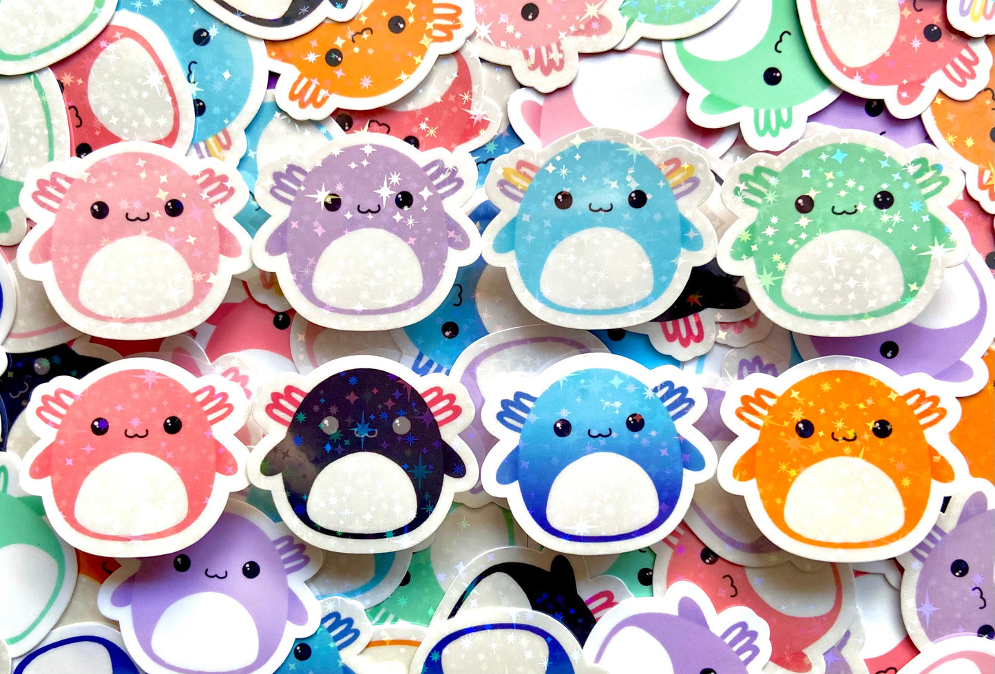 Mini Axolotl Squishmallow Sparkle Stickers