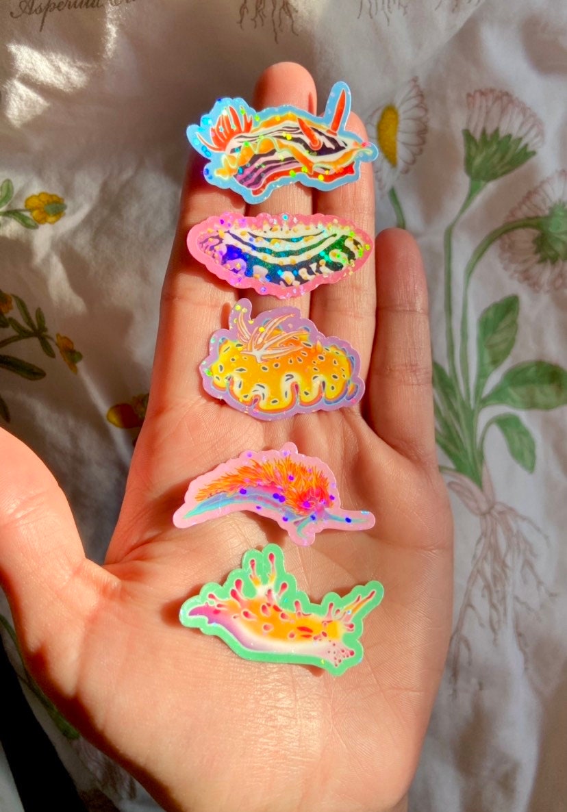 Mini Nudibranch Sea Slug Sparkle Sticker