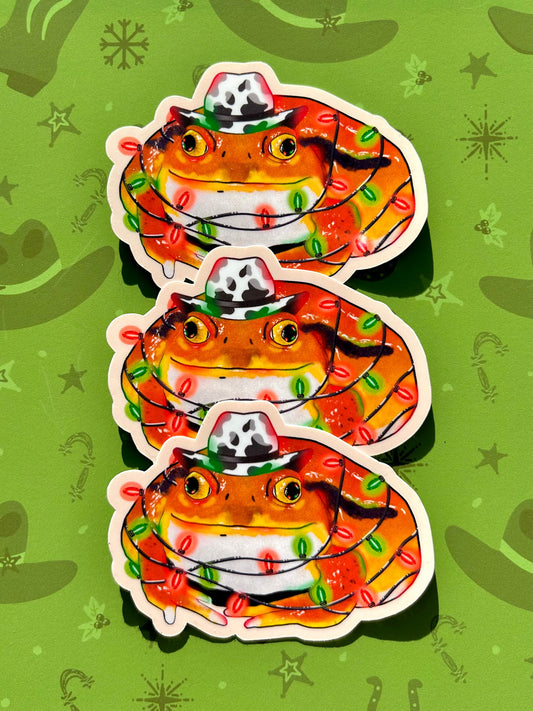 Christmas Cowboy Tomato Frog Sticker