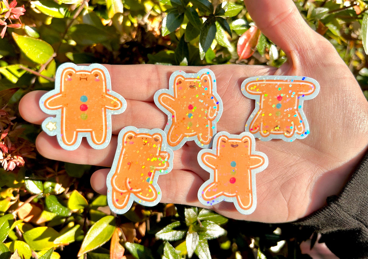 Mini Gingerbread Frog Sparkle Sticker