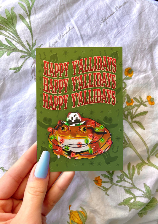 Happy Y'allidays Cowboy Frog Holiday Card