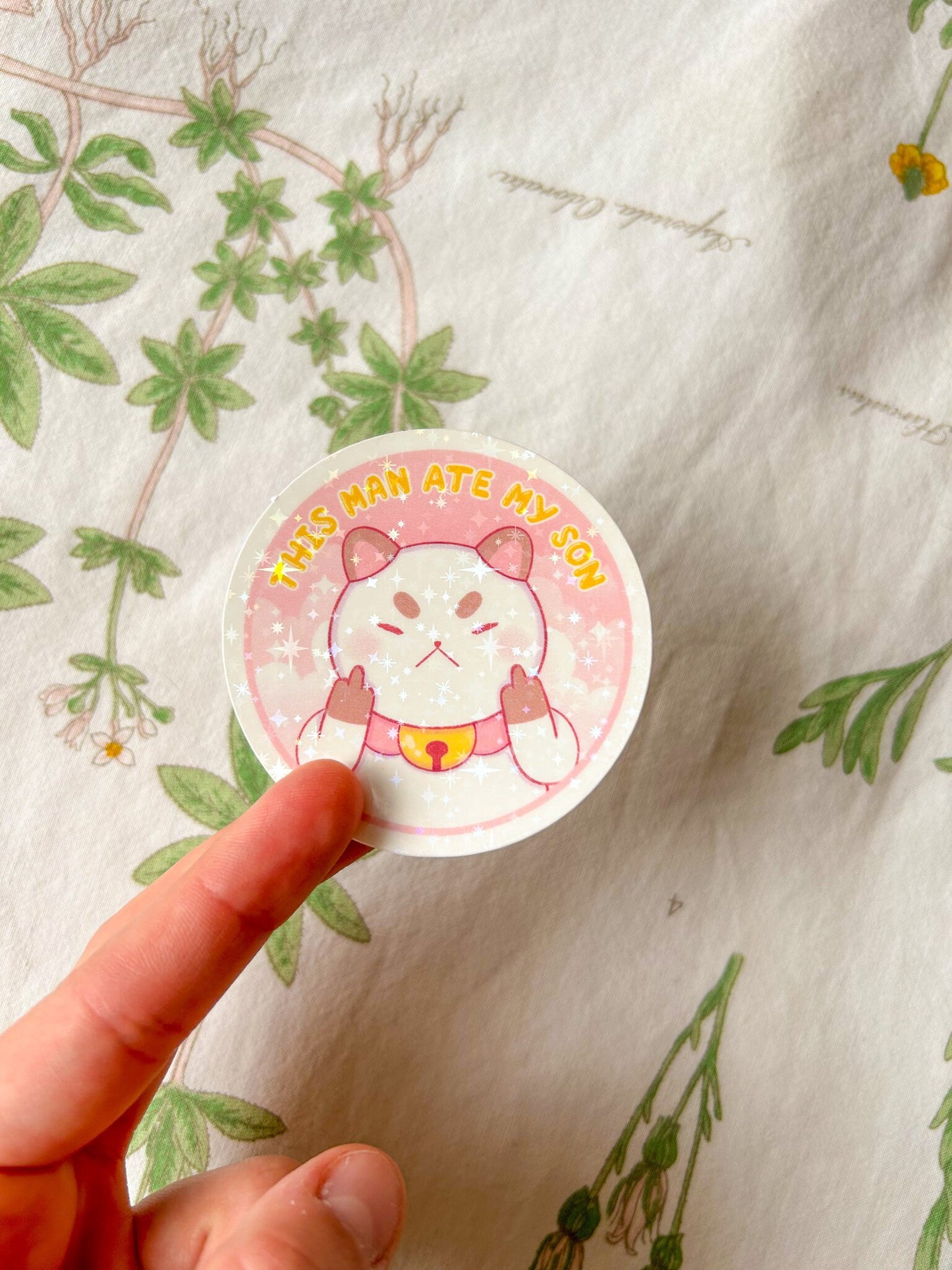 This Man Ate My Son Puppycat Sparkle Sticker