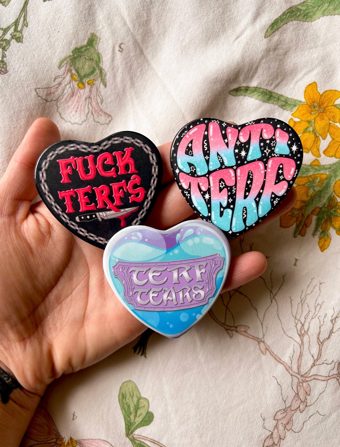 Fuck TERFs Heart Buttons