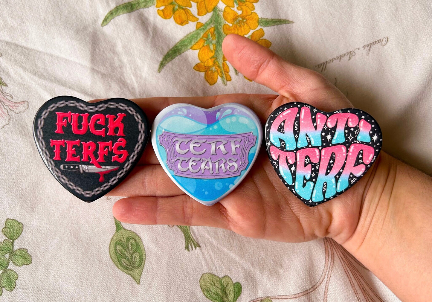 Fuck TERFs Heart Buttons
