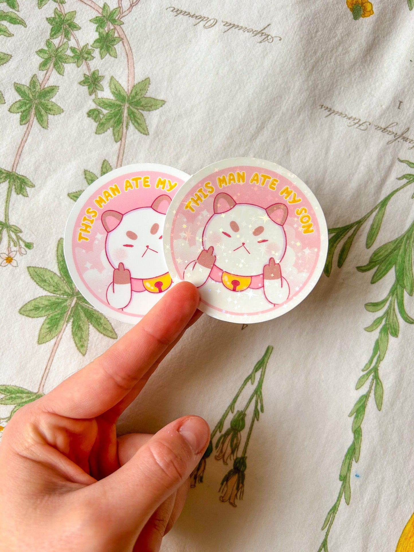 This Man Ate My Son Puppycat Sparkle Sticker