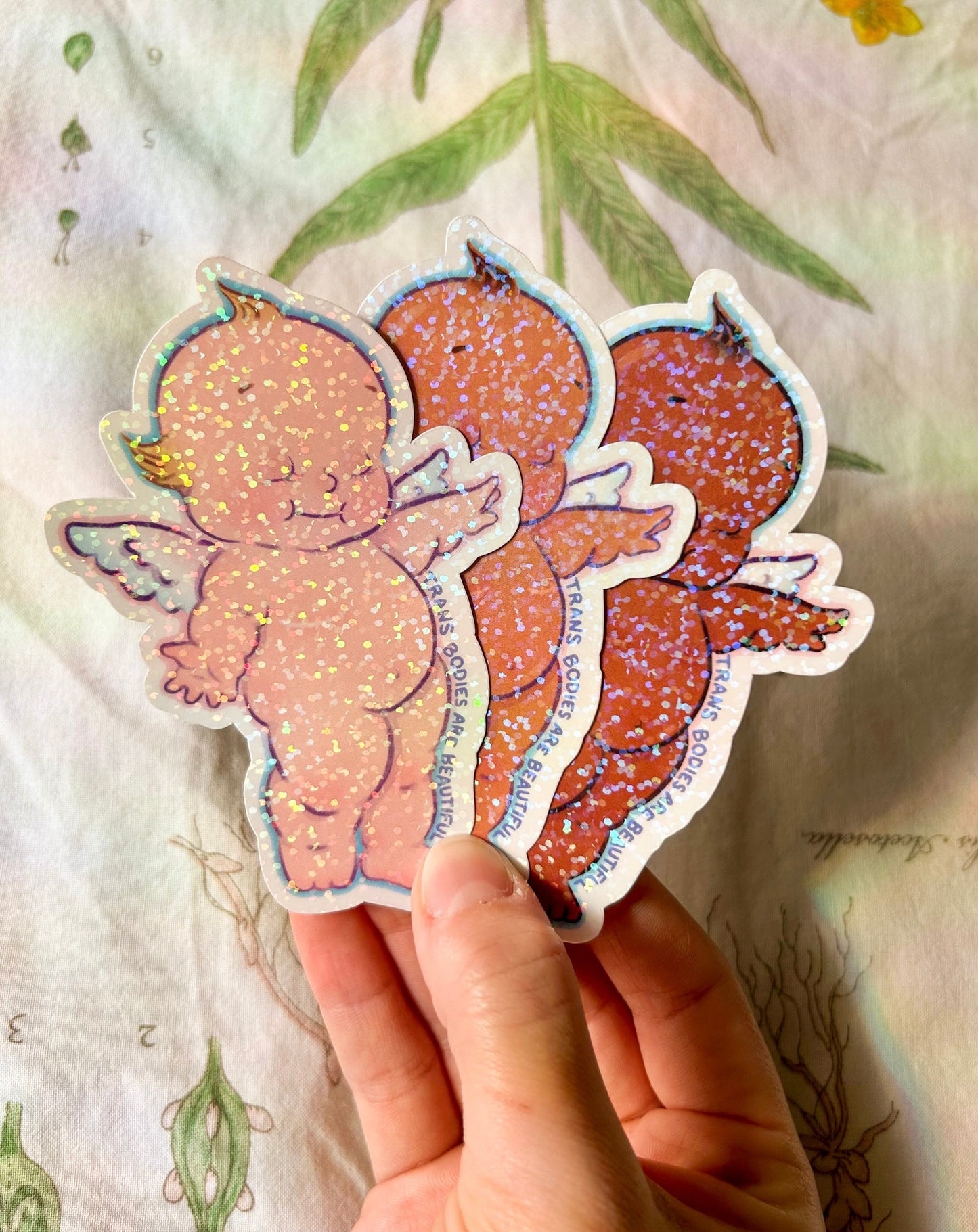 Trans Bodies are Beautiful // Top Surgery Kewpie Doll Sparkle Sticker