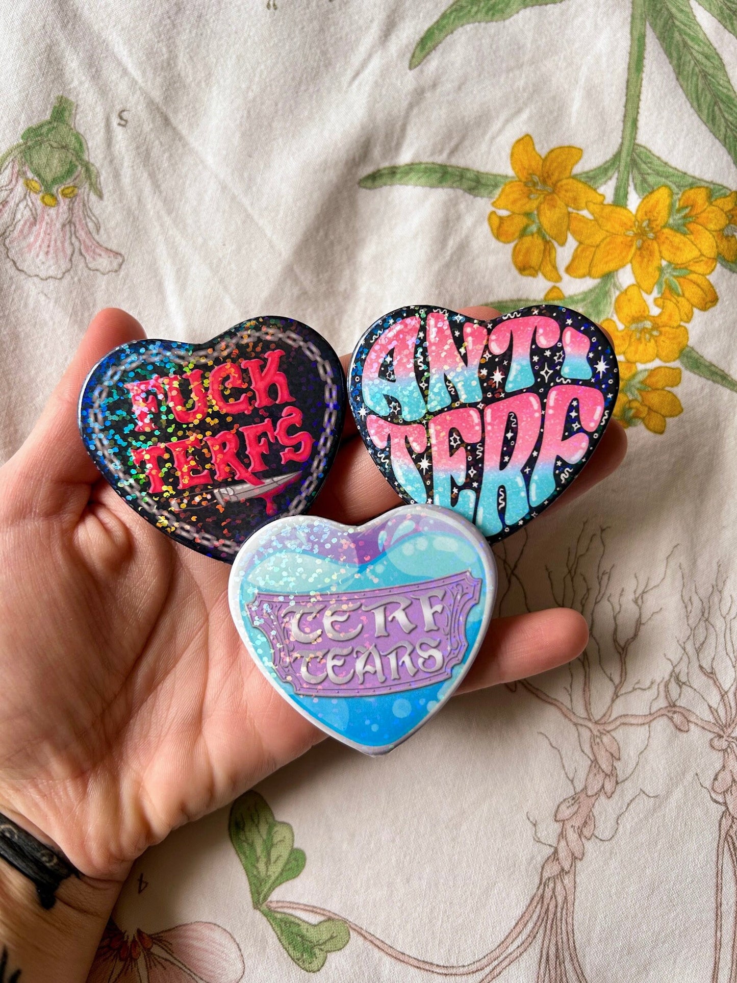 Fuck TERFs Heart Buttons