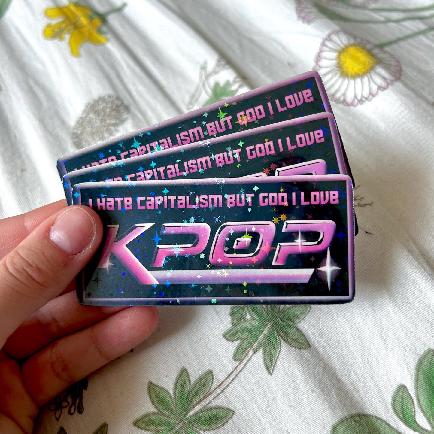 I Hate Capitalism but God I Love Kpop Sparkle Sticker