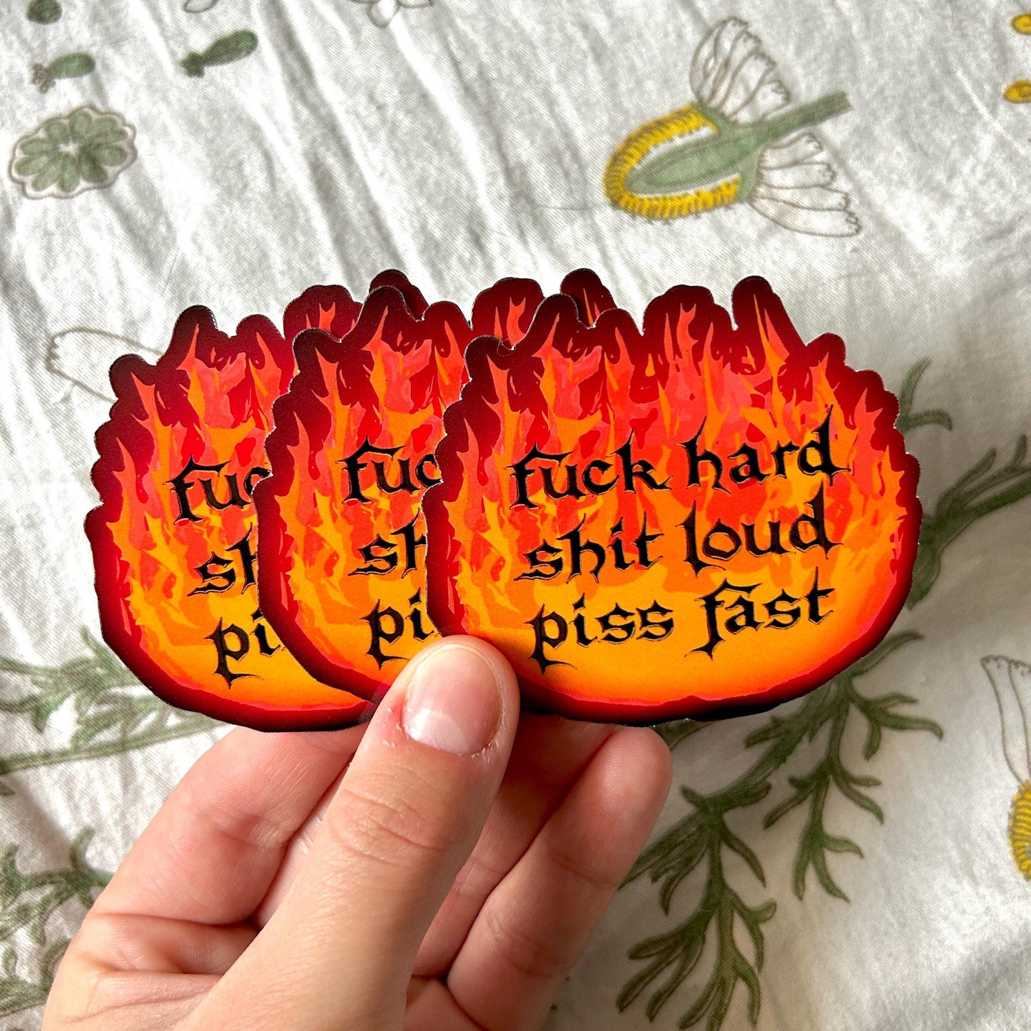 "Fuck Hard, Shit Loud, Piss Fast" Fire Sticker