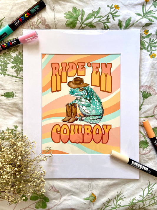 "Ride 'Em Cowboy" Cowboy Frog Art Print