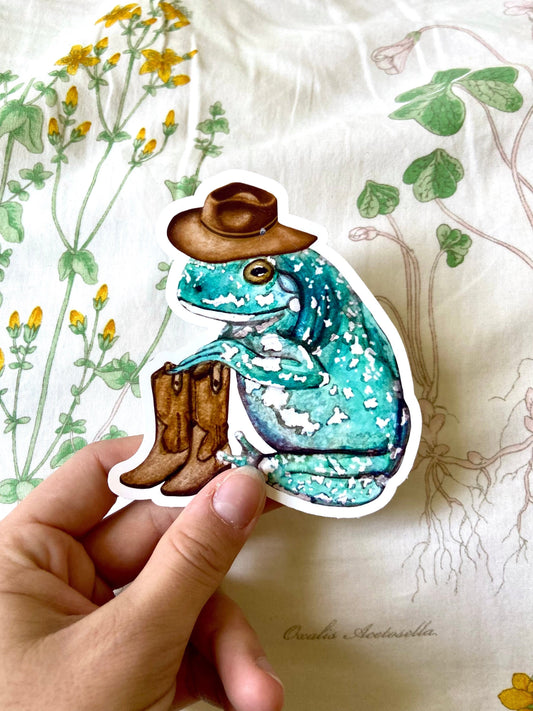 Teal Cowboy Frog Sticker