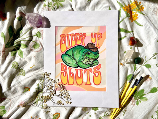 "Giddy Up Sluts" Cowboy Frog Art Print