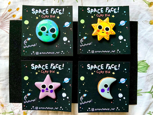 Space Face Clay Pins