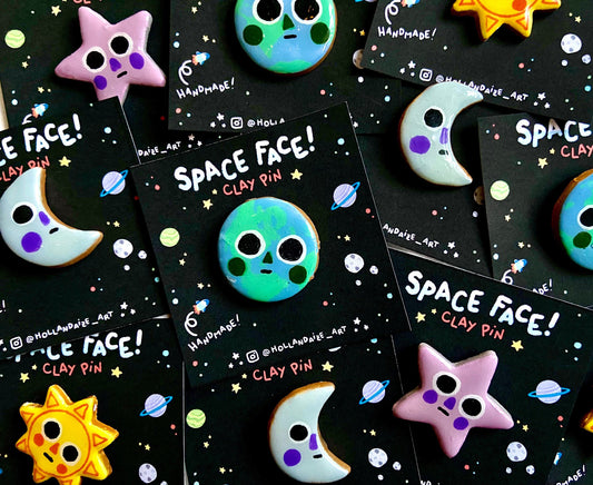 Space Face Clay Pins