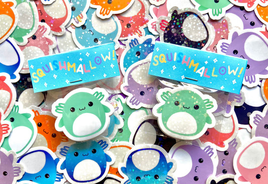 Mini Axolotl Squishmallow Sparkle Stickers