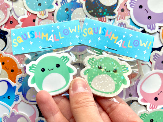 Mini Axolotl Squishmallow Sparkle Stickers