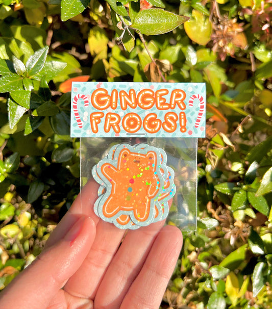 Mini Gingerbread Frog Sparkle Sticker
