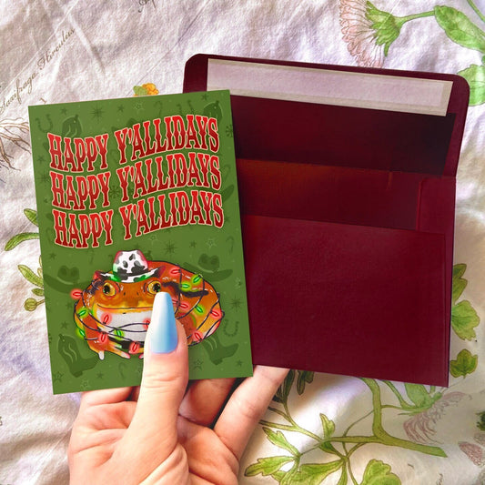 Happy Y'allidays Cowboy Frog Holiday Card