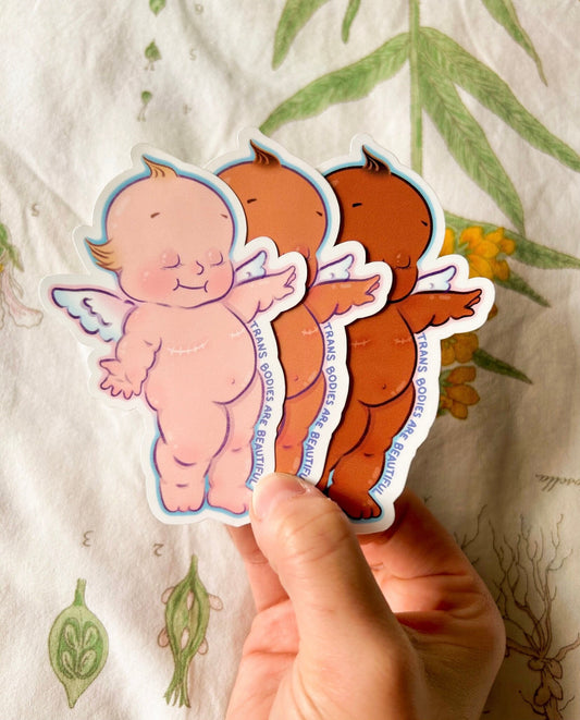 Trans Bodies are Beautiful // Top Surgery Kewpie Doll Sparkle Sticker