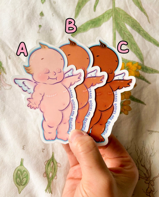 Trans Bodies are Beautiful // Top Surgery Kewpie Doll Sparkle Sticker